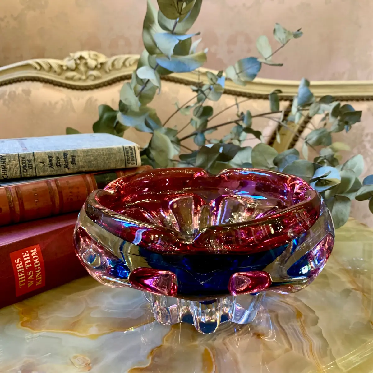 Unique Blue And Berry Murano Ashtray 1