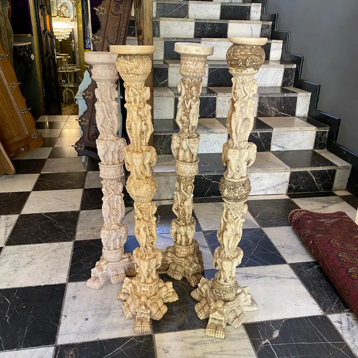 Antique Asian Style Hand Carved Pillars - Sold 1