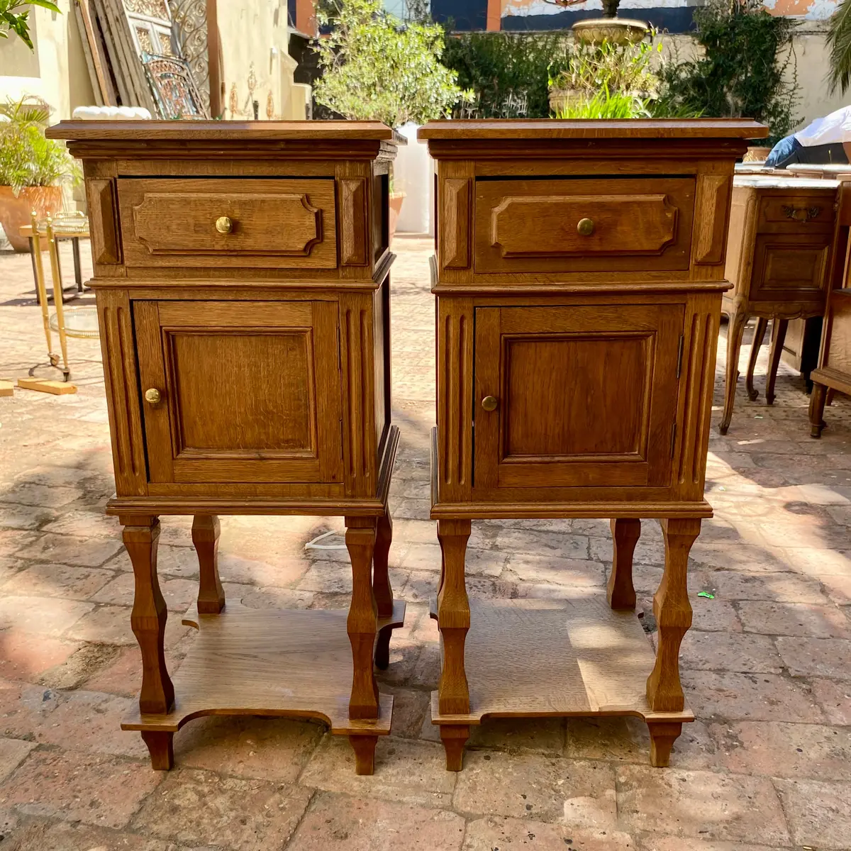 Pair Of Antique Light Oak Bedside Pedestals - Sold 1