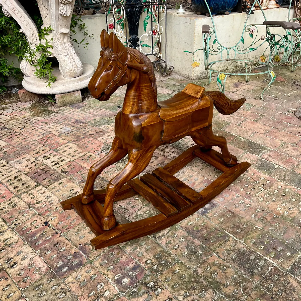 Hand Carved White Cedarwood Rocking Horse - Sold 1
