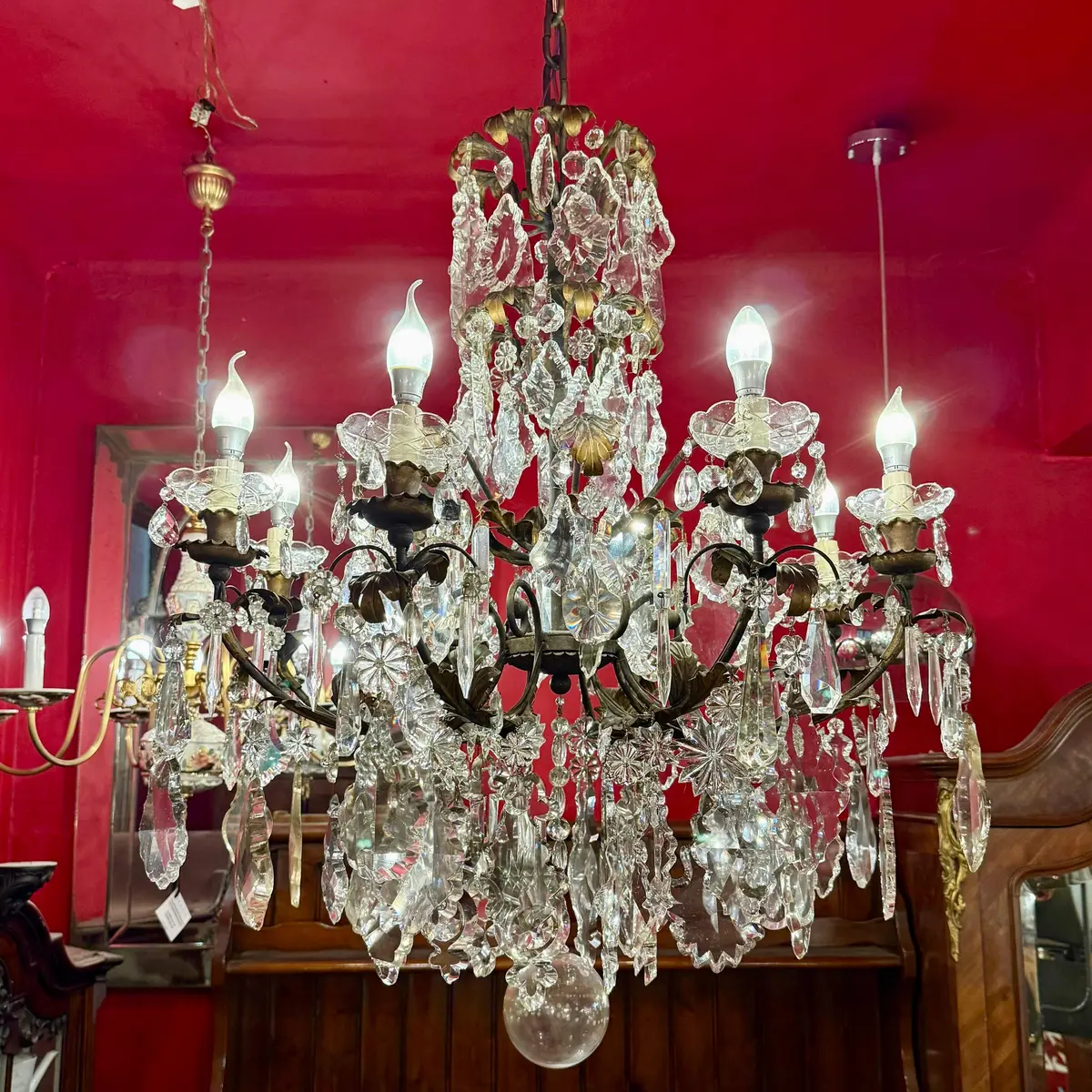 Exceptional European Brass Chandelier With Elaborate Hand-Cut Crystal, Early 20Th Century 1