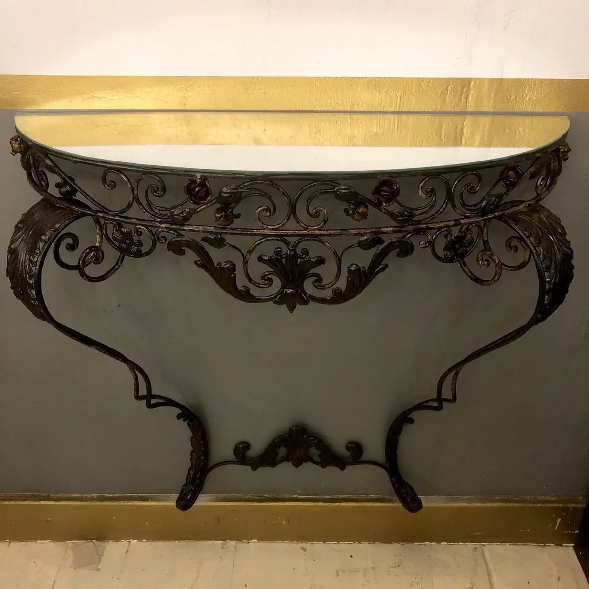 Wrought Iron Console With Mirror Top - Sold 1