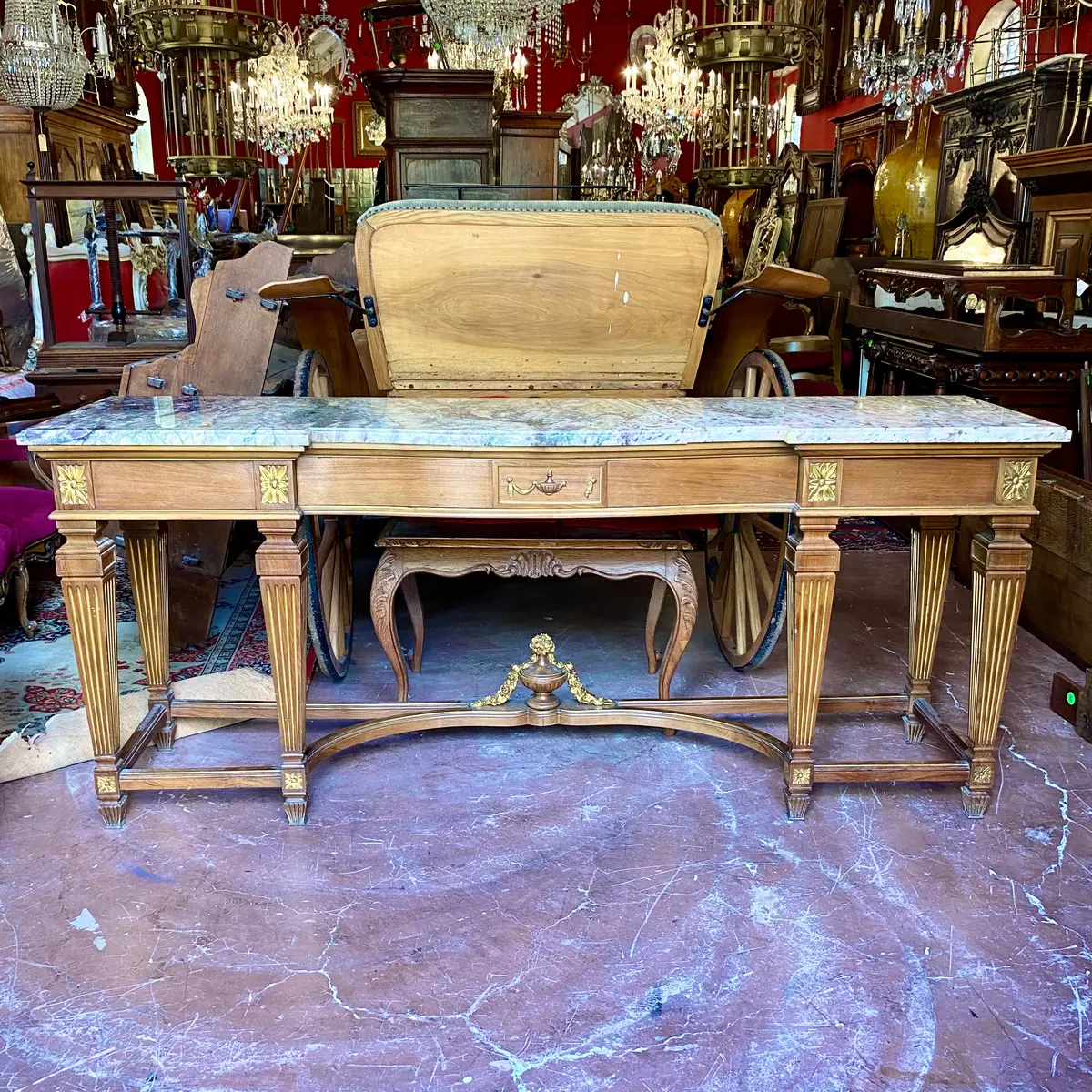 Impressive Antique Oak And Marble Top Server With Brass Detailing - Sold 1