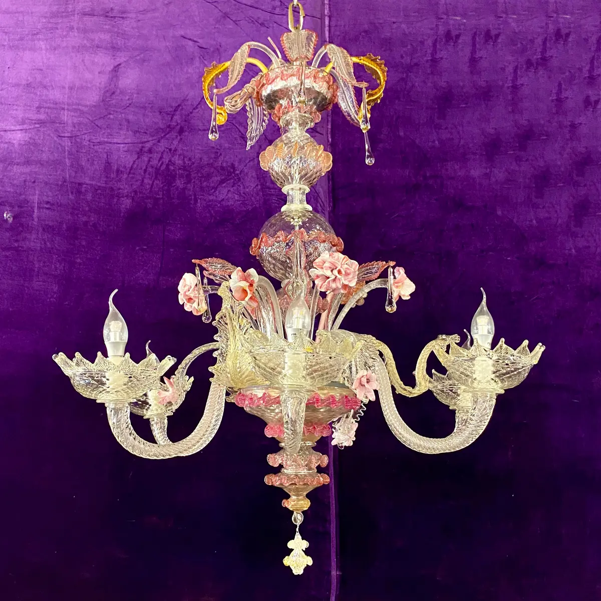 Stunning Antique Pink Murano Chandelier - Sold 1