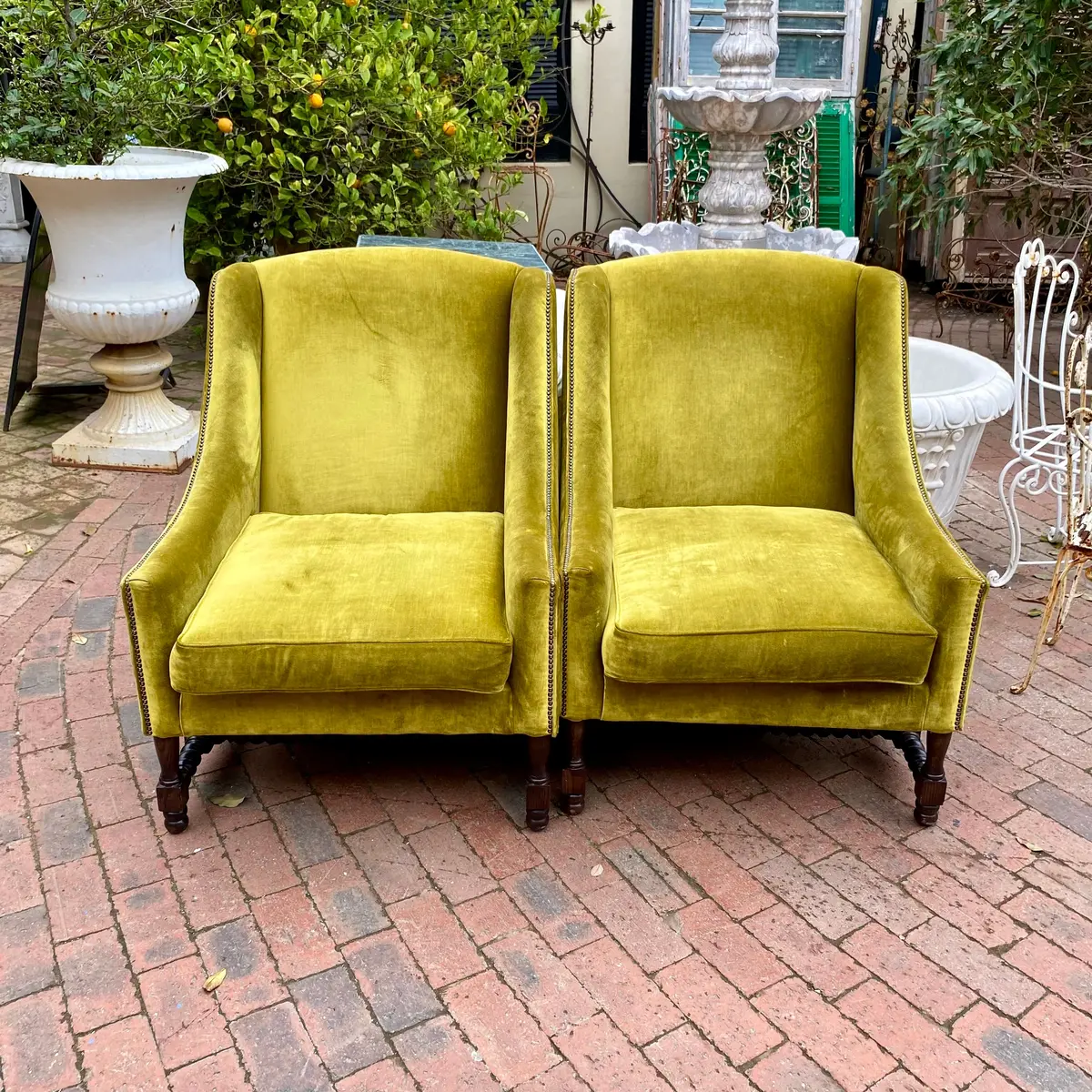 Vintage Pair Of Velvet Armchairs With Barley Twist Detailing 1