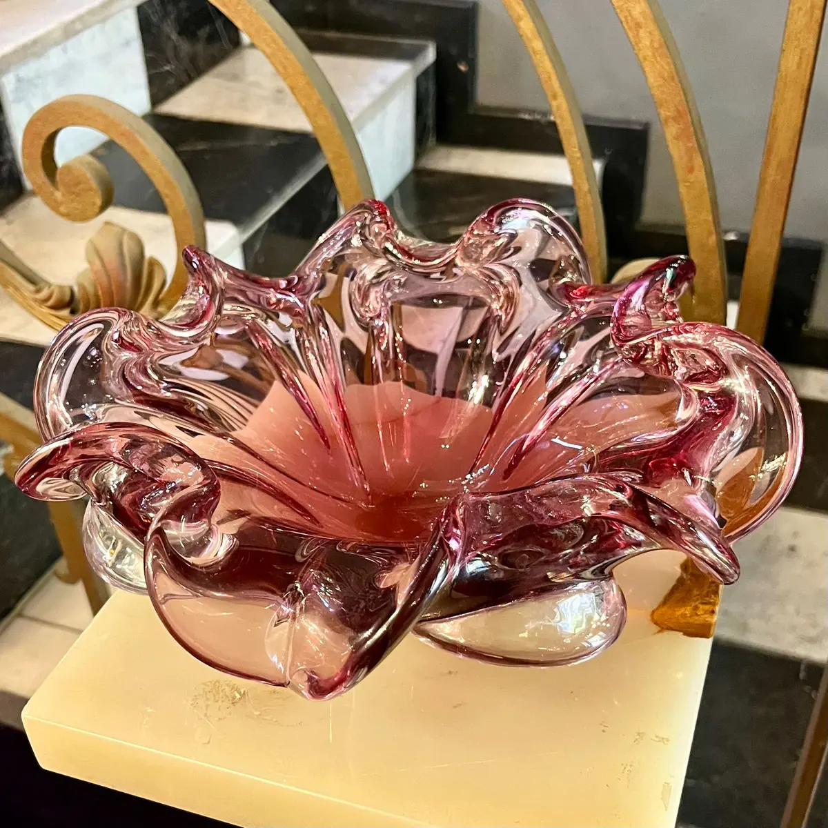 Vintage Murano Pink Blush Ruffle Bowl 1
