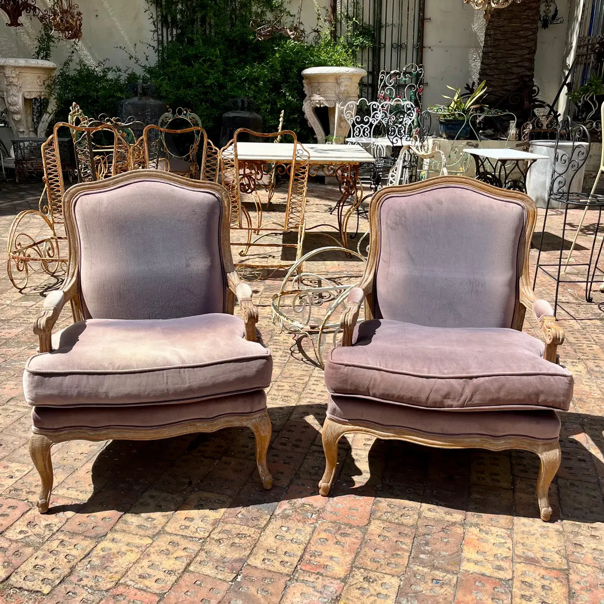 Pair Of Lavender Velvet Louis Xv Style Armchairs - Sold 1