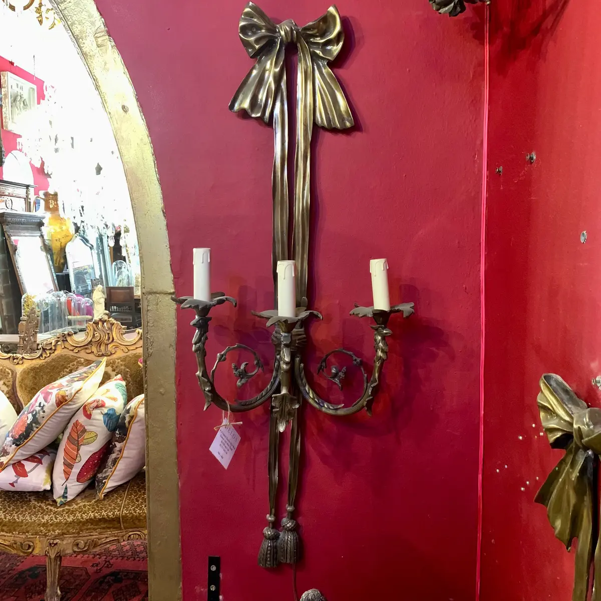 Large Cast Brass Bow Wall Sconce 1