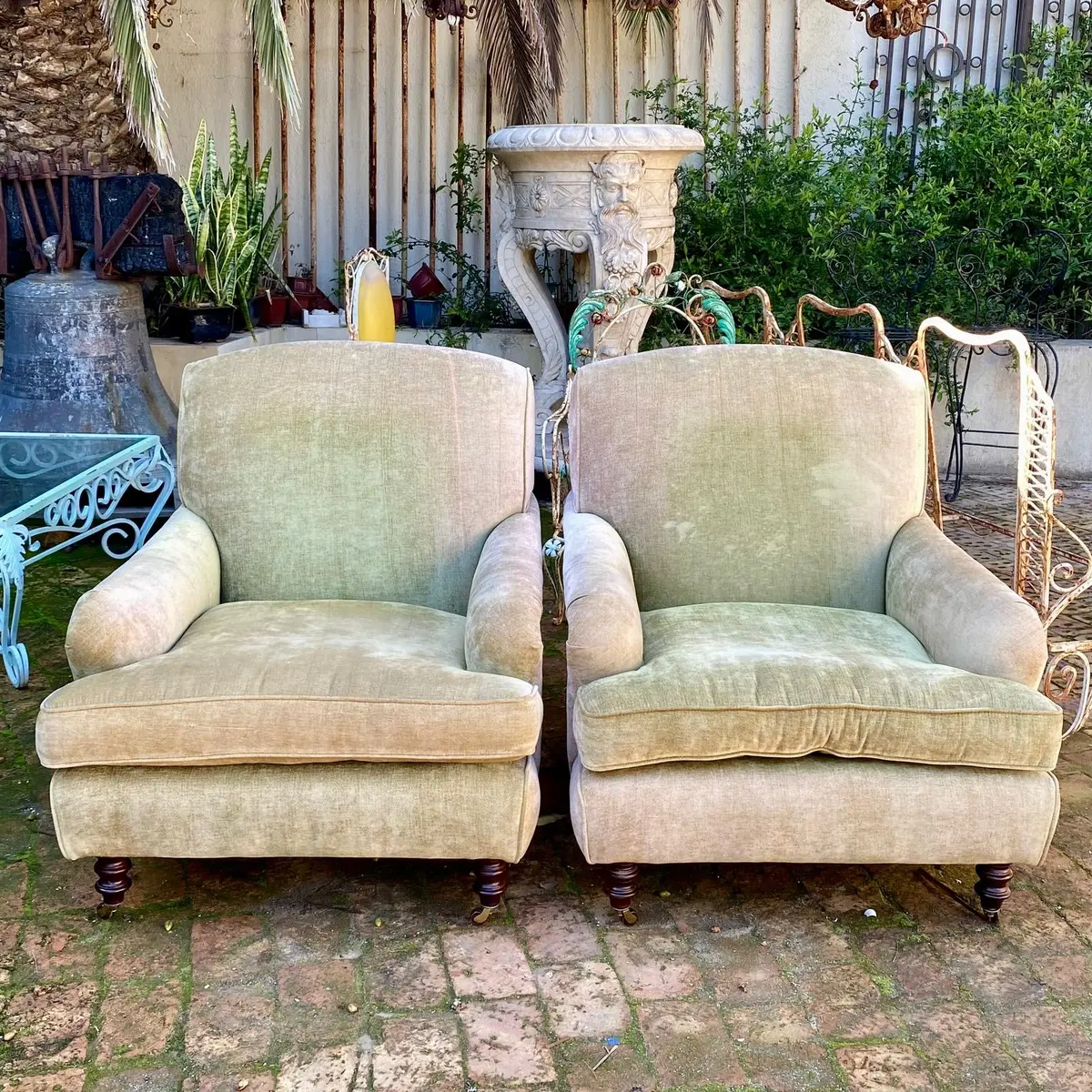 Pair Of Vintage Velvet Upholstered Armchairs - Sold 1