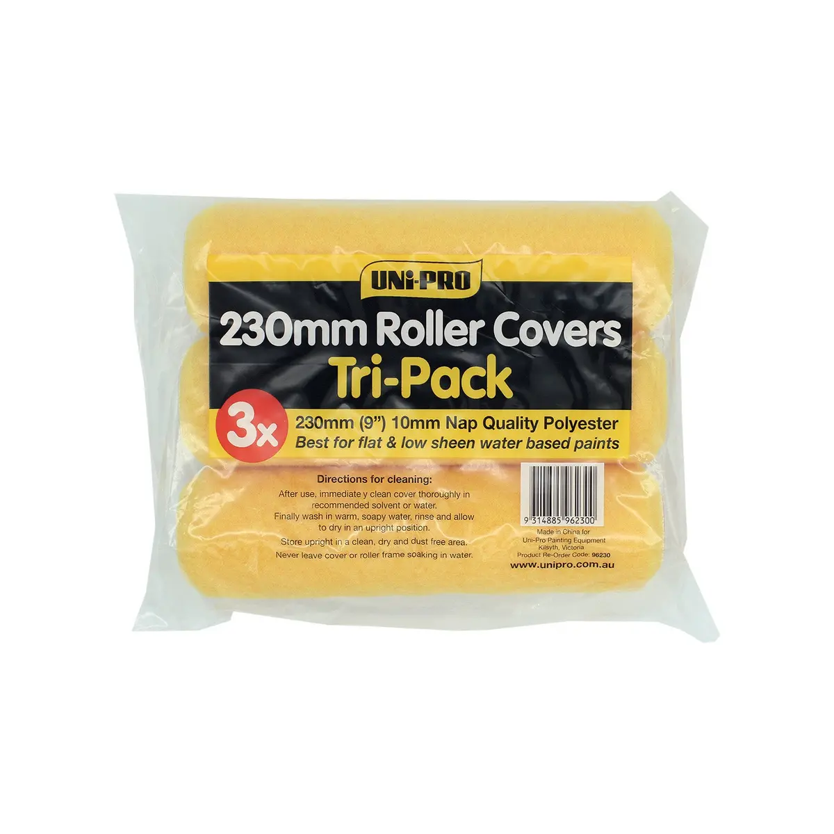 Uni-Pro Polyester Roller Covers Range 230Mm X 10Mm Nap Water Based Paints X 3 1