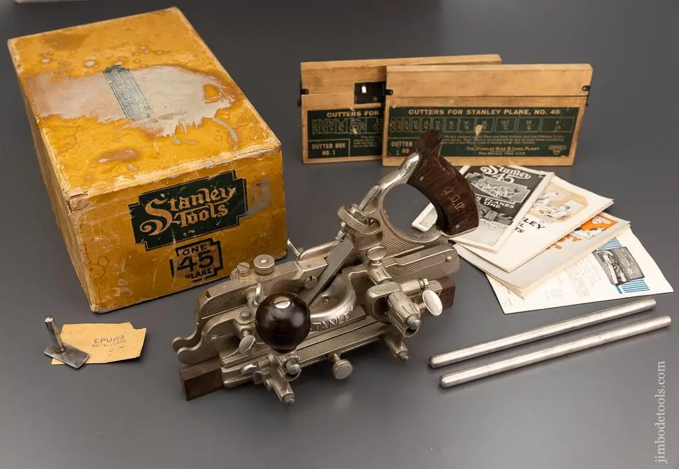Fine Near Mint Stanley No. 45 Combination Plane 100% Complete In Original Pasteboard Box - 96426 1