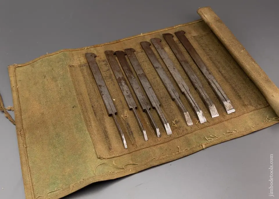 Fine Graduated Set Of 8 Plow Plane Irons In Roll - 96435 1