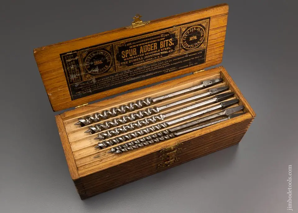 Very Fine Early Complete Set Of 13 Russell Jennings Auger Bits In Original Three Tiered Box - 96456 1