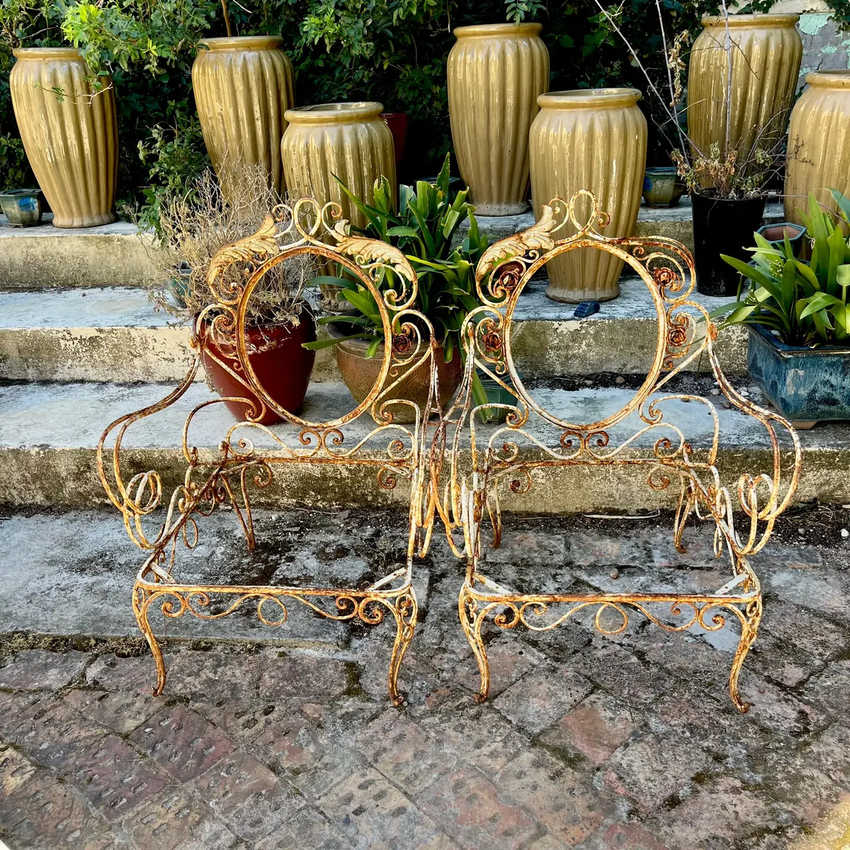 Ornate Wrought Iron Scrollwork Garden Armchairs 1