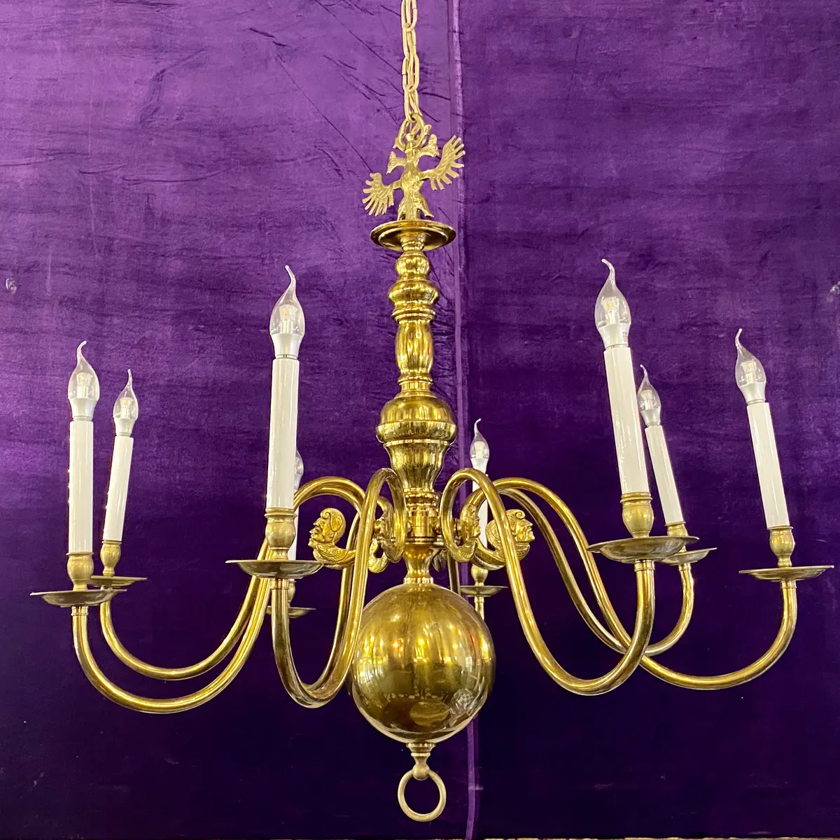A Large Polished Brass Flemish Chandelier 1
