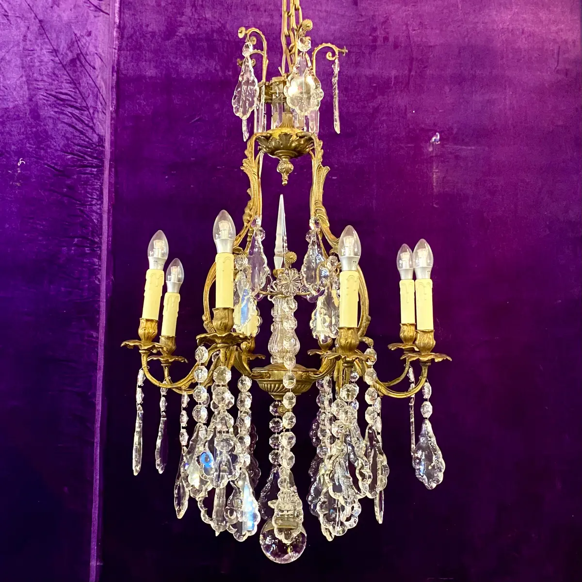 Elegant Antique Brass Cage Chandelier - Sold 1