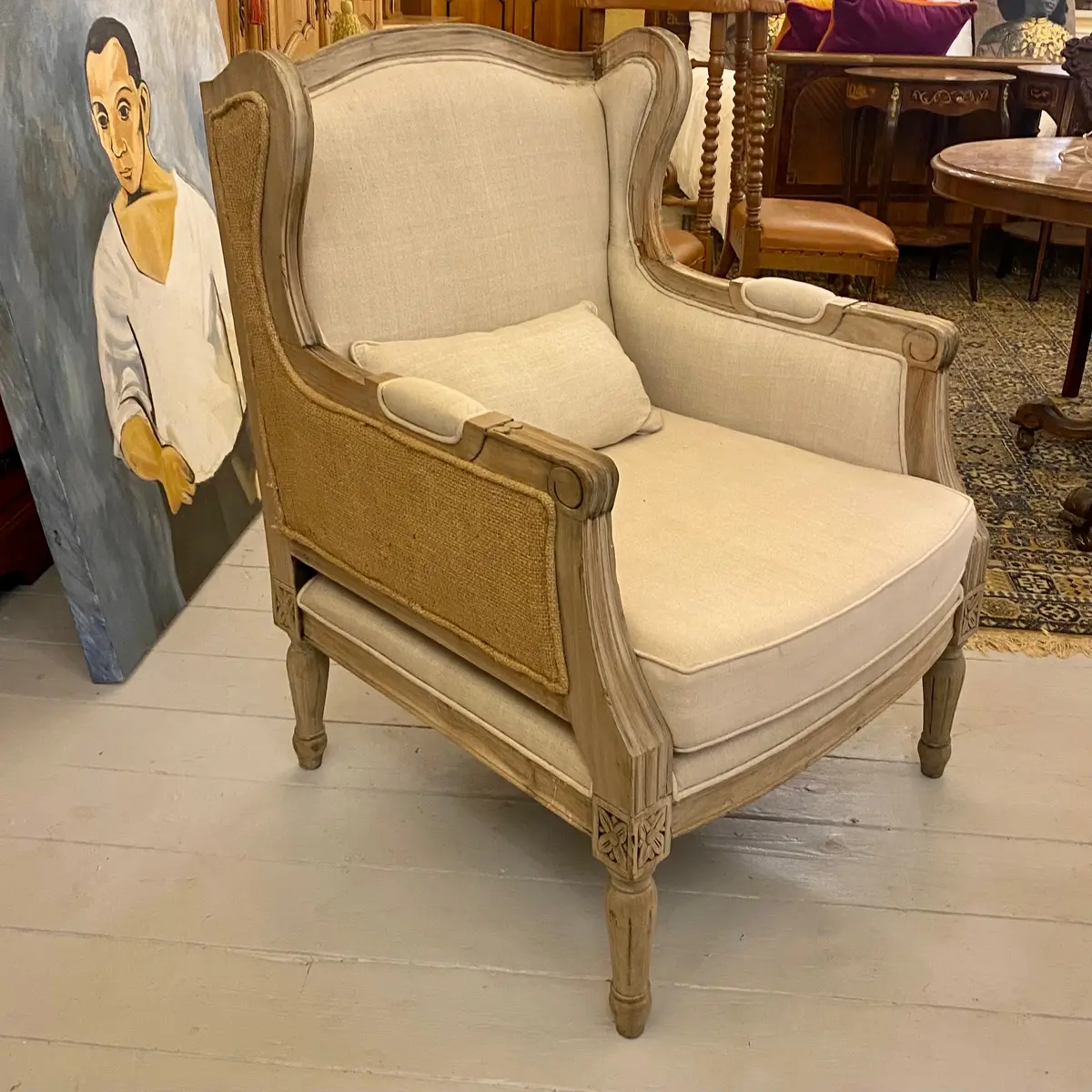 Linen & Hessian Wingback Armchair - Sold 1