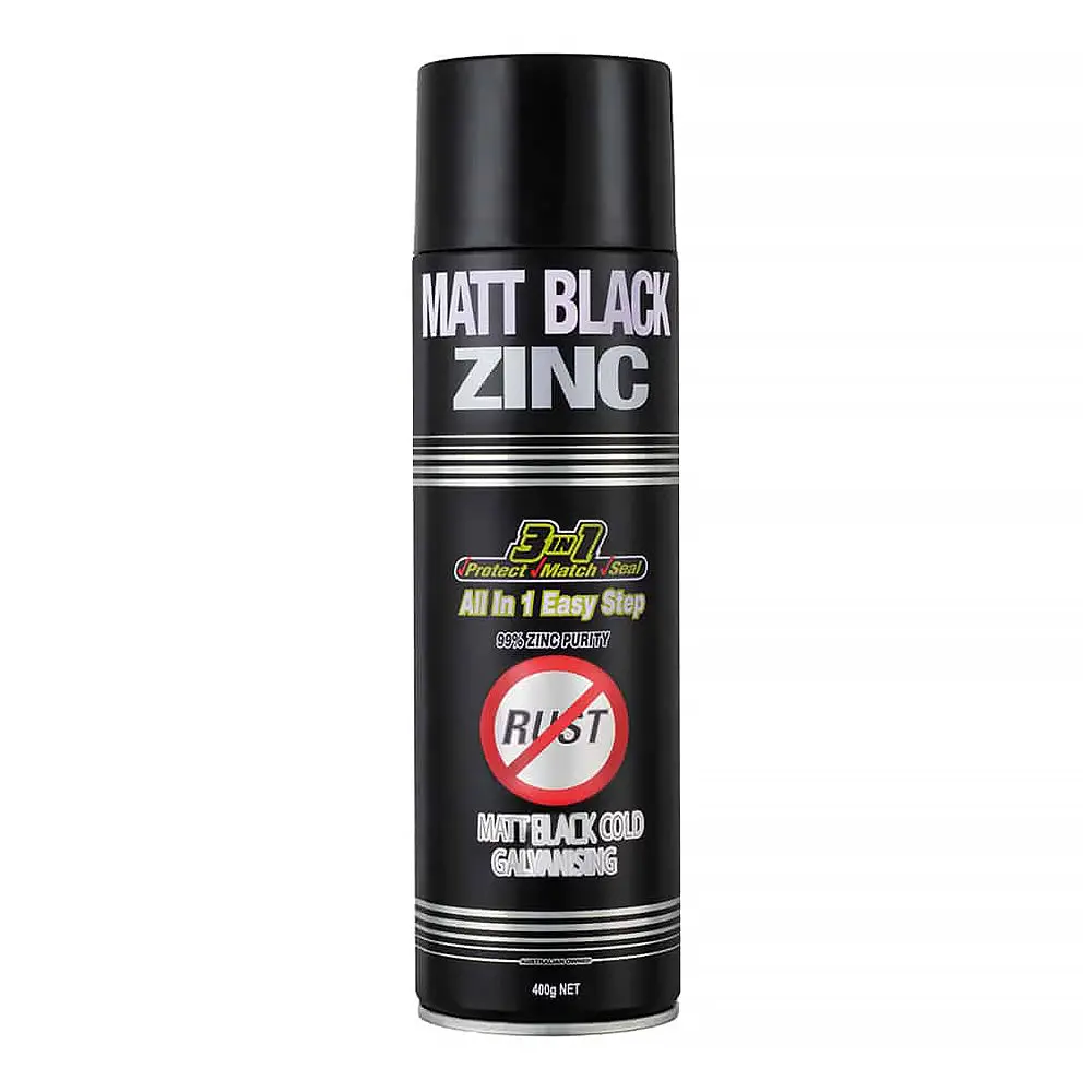 Silver Zinc Supplies 3 In 1 Cold Galvanising Metal Primer Matt Black 400G Aerosol 99% Zinc 1