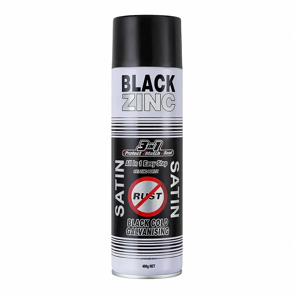 Silver Zinc Supplies 3 In 1 Cold Galvanising Metal Primer Satin Black 400G Aerosol 99% Zinc 1
