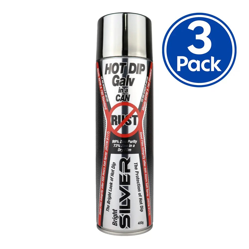 Silver Zinc Supplies Hot Dip Galv In A Can 400G Aerosol Bright Silver 99% Zinc X 3 Pack 1