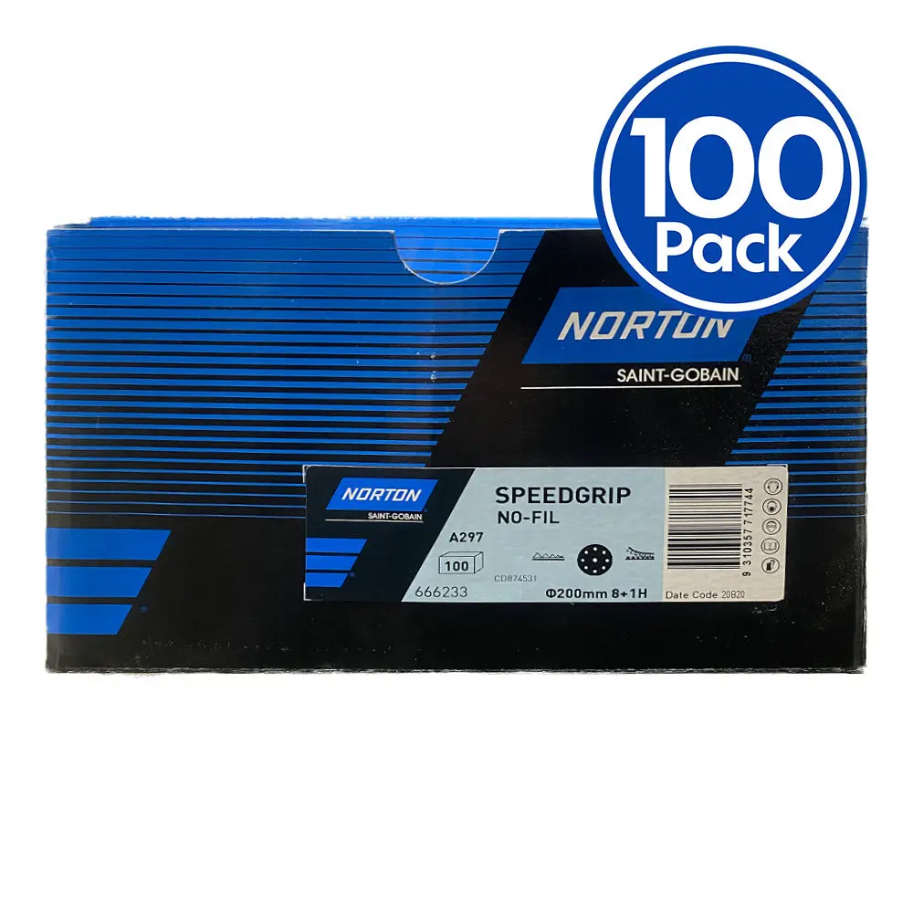 Norton Speed Grip A297 Grit P80 200Mm 8H Hole 100 Discs Hook & Loop Sandpaper 1