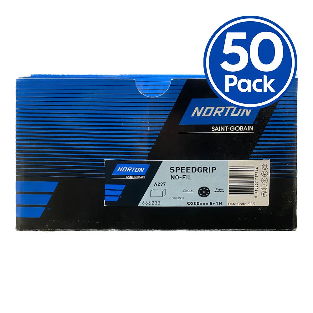 Norton Speed Grip A297 Grit P40 200Mm 8H Hole 50 Discs Hook & Loop Sandpaper 1