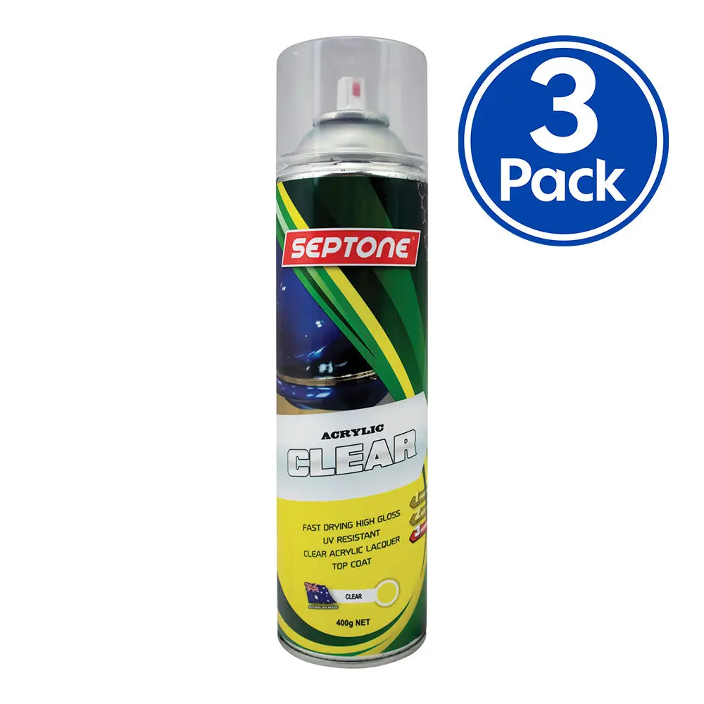 Septone Professional Automotive Acrylic Clear Coat Spray Paint 400G Aerosol X 3 Pack 1