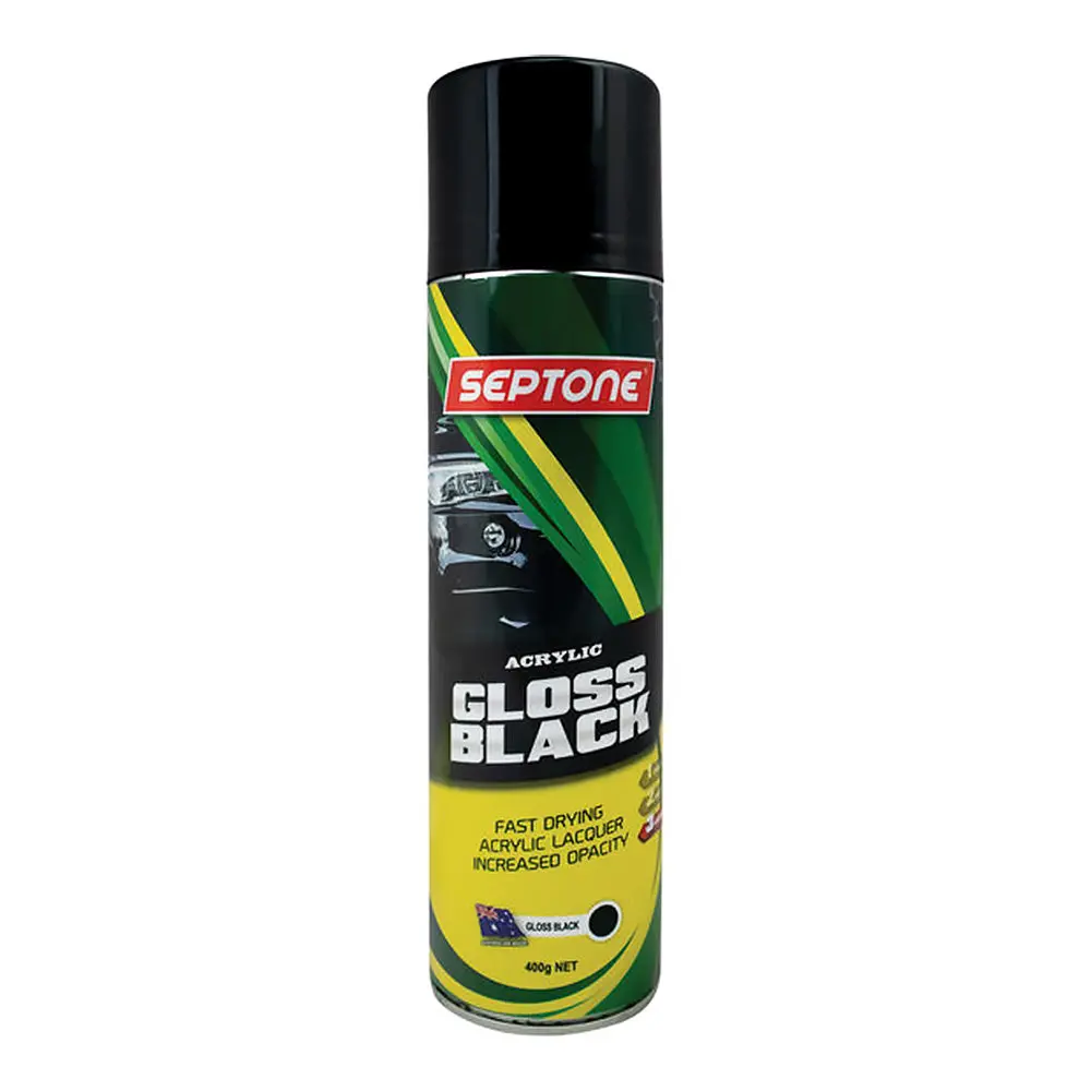 Septone Automotive Gloss Acrylic Lacquer Spray Paint 400G Aerosol Black 1