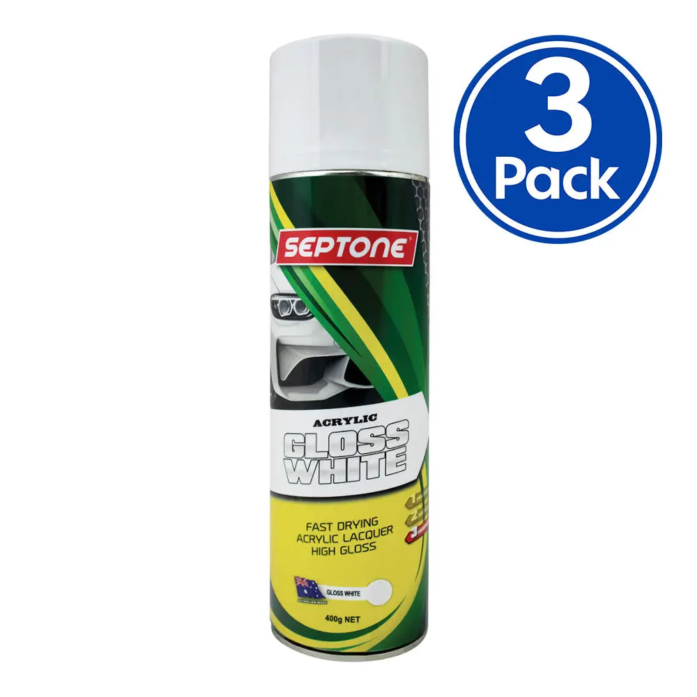 Septone Automotive Gloss Acrylic Lacquer Spray Paint 400G Aerosol White X 3 Pack 1