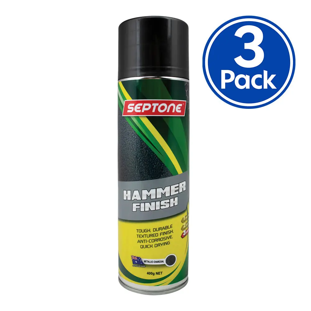 Septone Metallic Hammer Finish Anti Corrosive Spray Paint 400G Aerosol Charcoal X 3 Pack 1