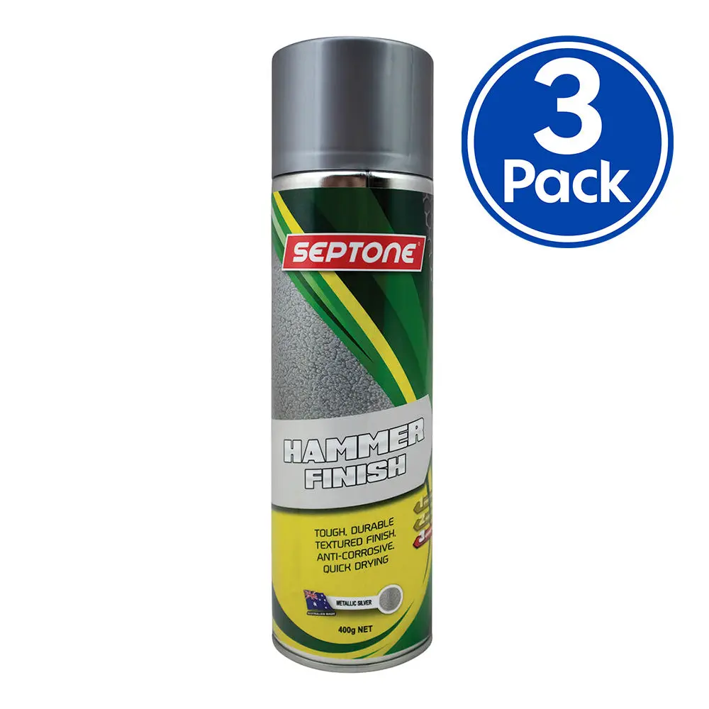 Septone Metallic Hammer Finish Anti Corrosive Spray Paint 400G Aerosol Silver X 3 Pack 1