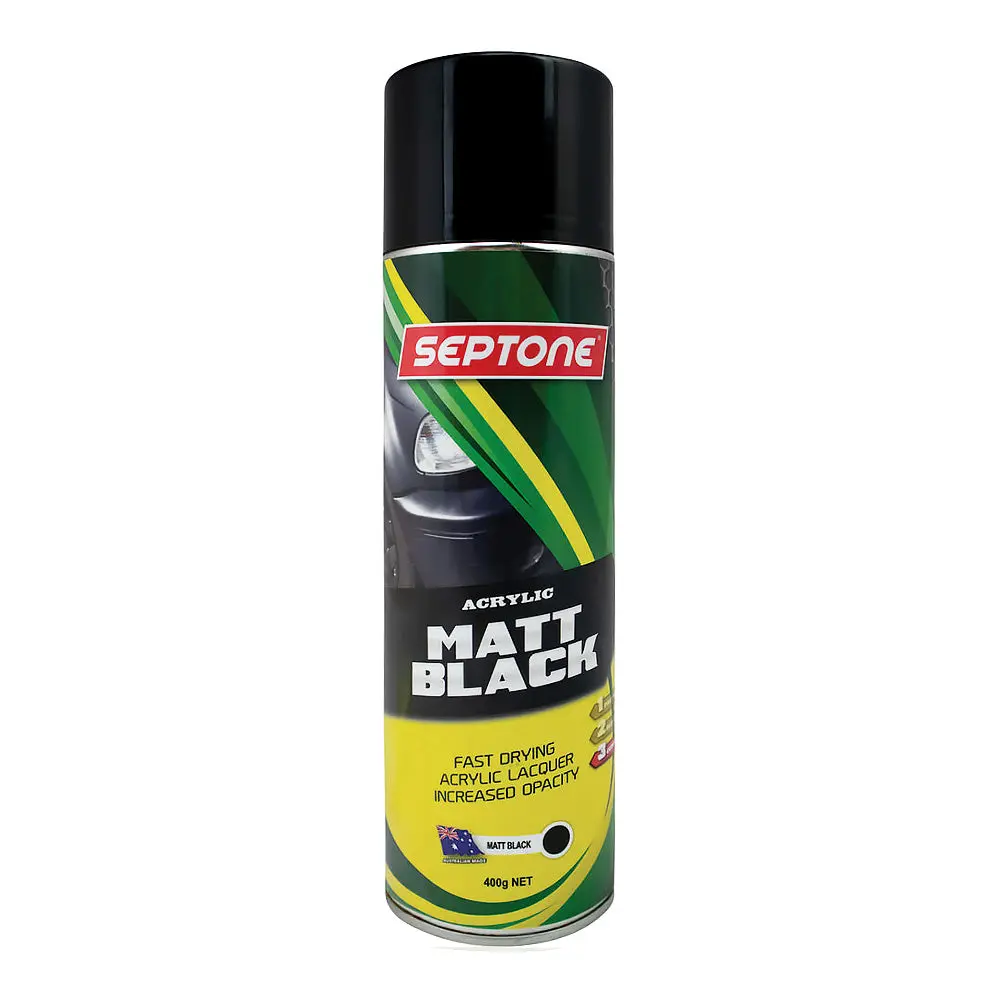 Septone Automotive Acrylic Lacquer Spray Paint 400G Aerosol Matt Black 1