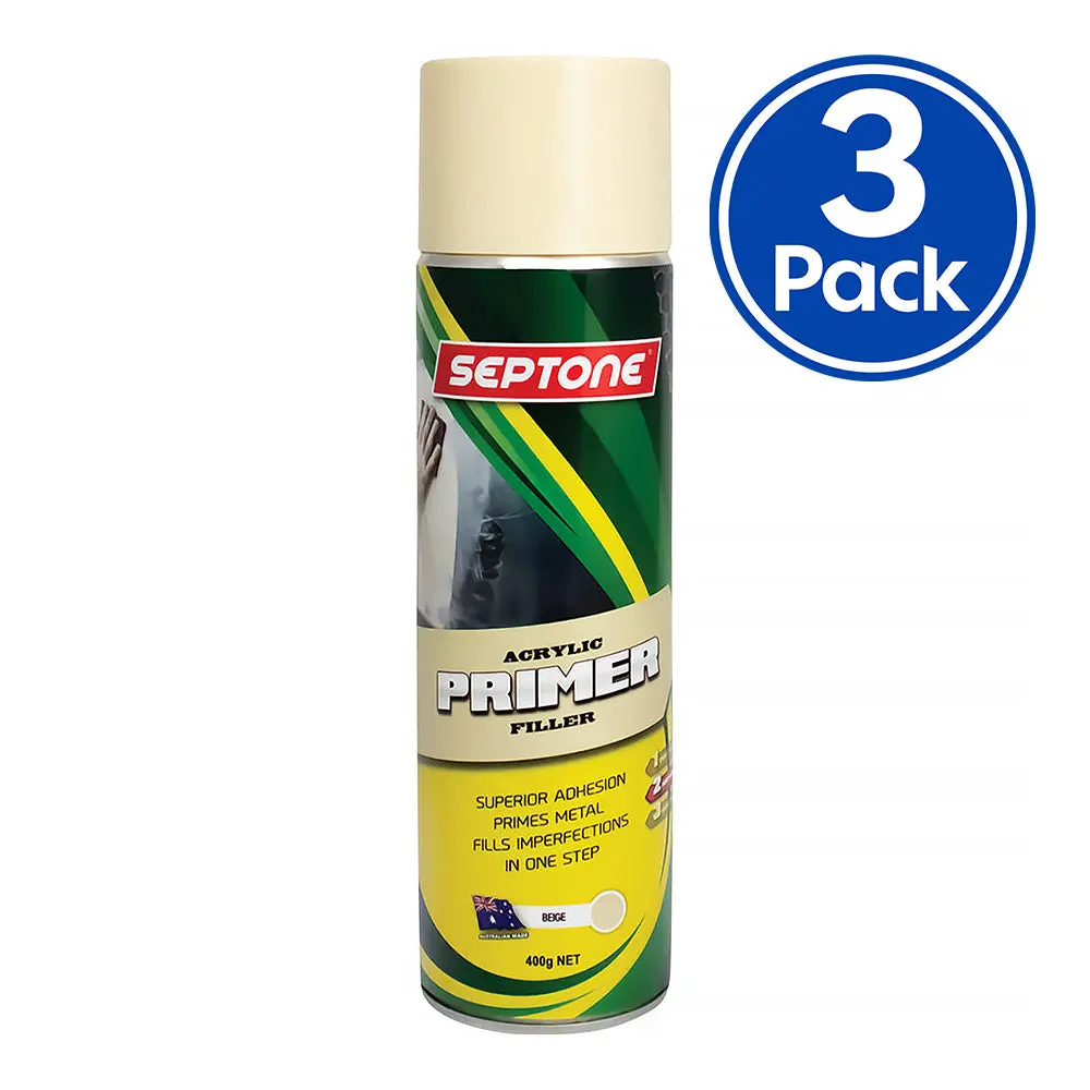 Septone Primer Filler Acrylic Lacquer Spray Paint 400G Aerosol Beige X 3 Pack 1