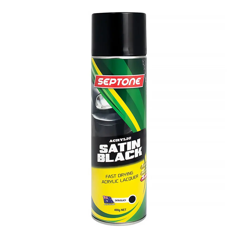 Septone Automotive Acrylic Lacquer Spray Paint 400G Aerosol Satin Black 1