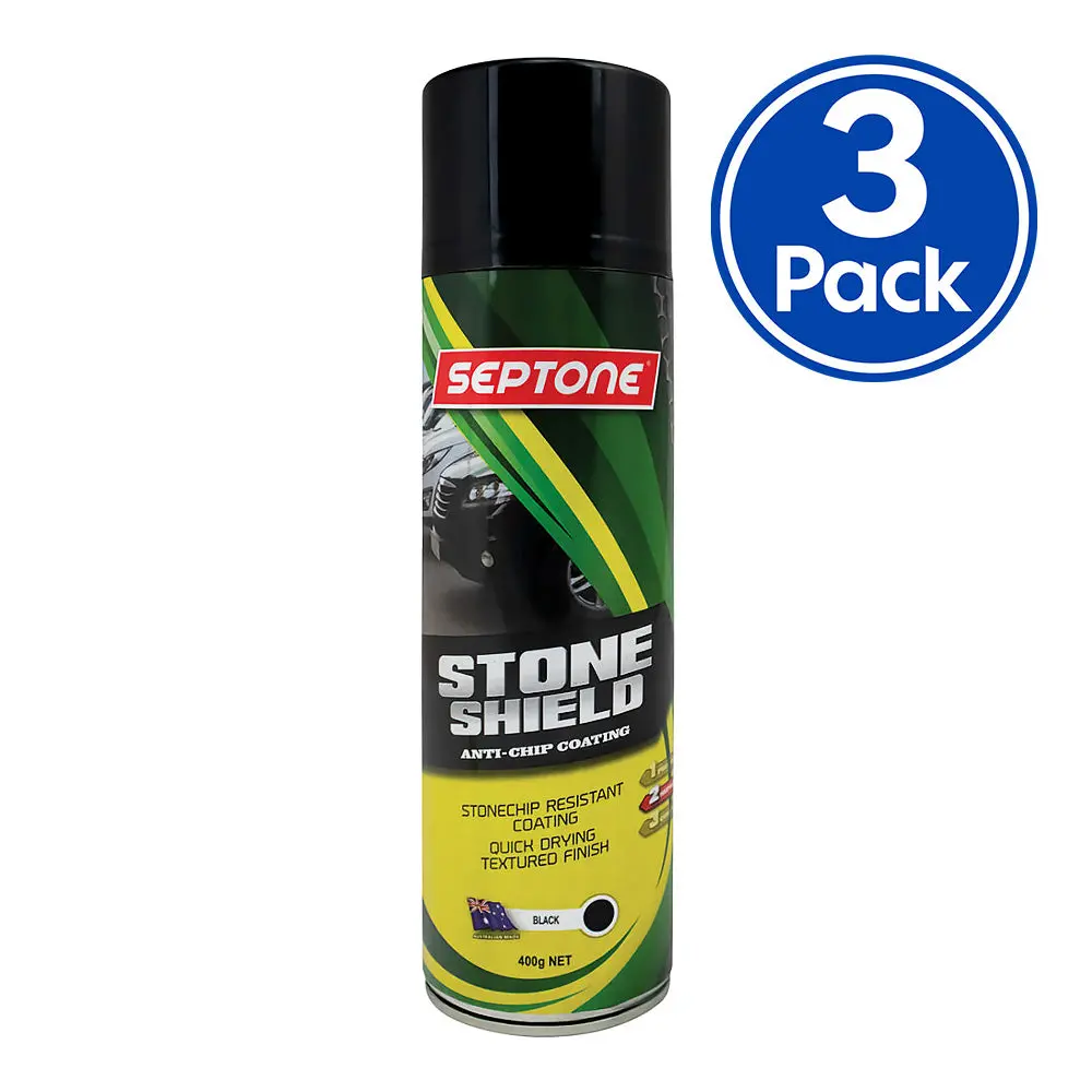 Septone Stoneshield Solvent Based Elasticised Coating 400G Aerosol Black X 3 Pack 1