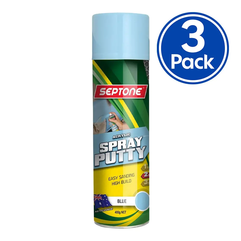 Septone High Build Acrylic Automotive Spray Filler Putty 400G Aerosol Blue X 3 Pack 1