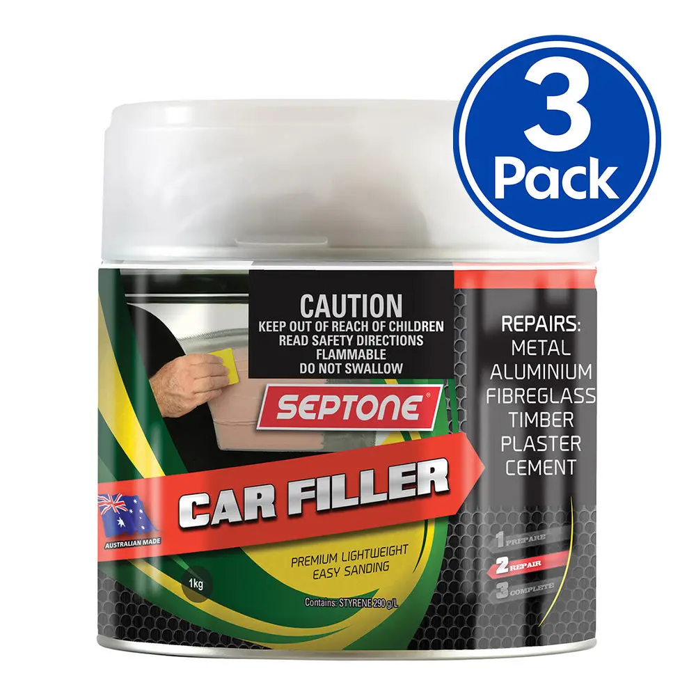 Septone Automotive Lightweight Polyester Car Body Filler 1Kg With Hardener X 3 Pack 1