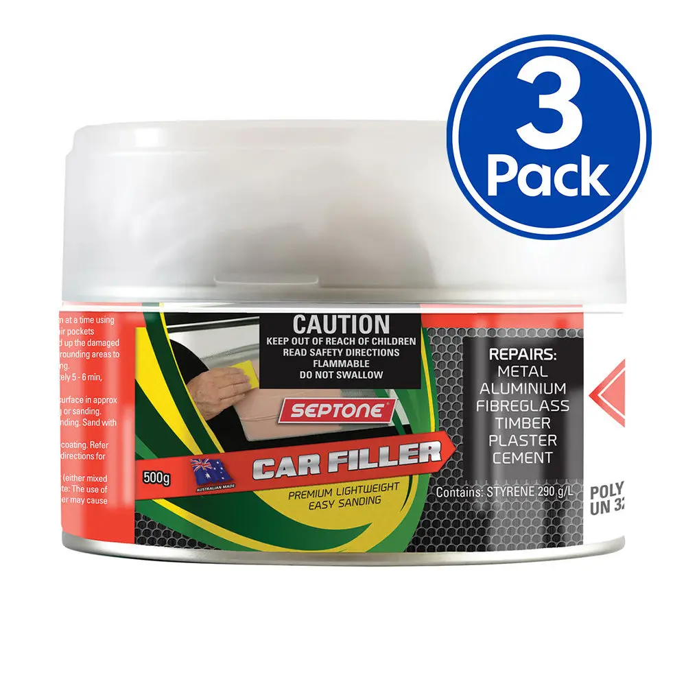 Septone Automotive Lightweight Polyester Car Body Filler 500G With Hardener X 3 Pack 1