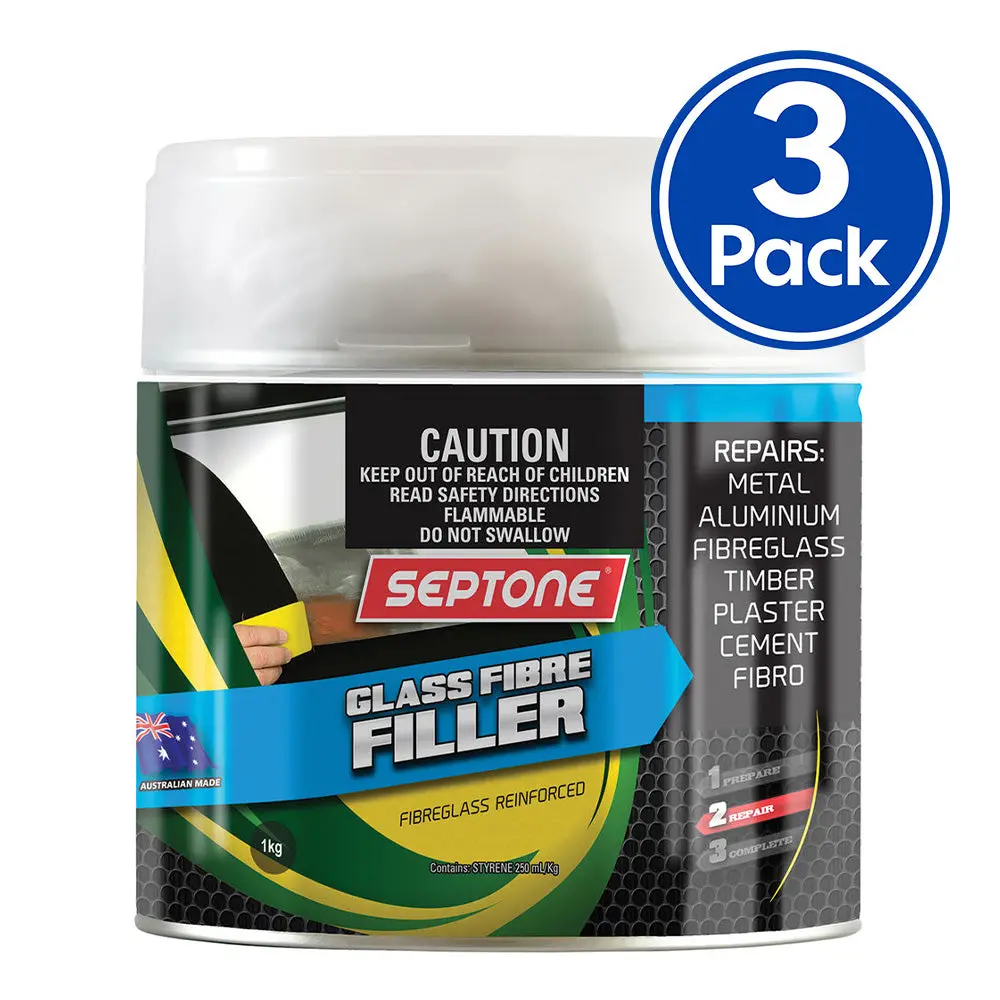 Septone Glass Fibre Reinforced Polyester Filler Putty Bog With Hardener 1Kg X 3 Pack 1