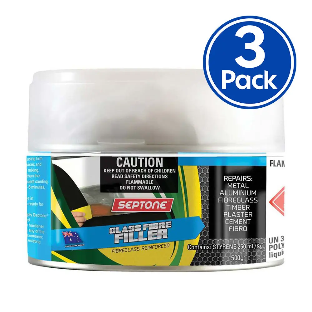 Septone Glass Fibre Reinforced Polyester Filler Putty Bog With Hardener 500G X 3 Pack 1