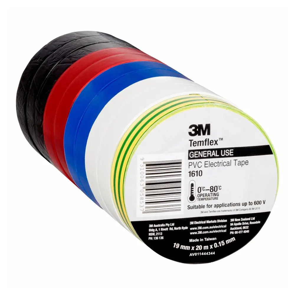 3M Temflex 1610 General Purpose Vinyl Electrical Tape Rainbow 19Mm X 20M X 10 1