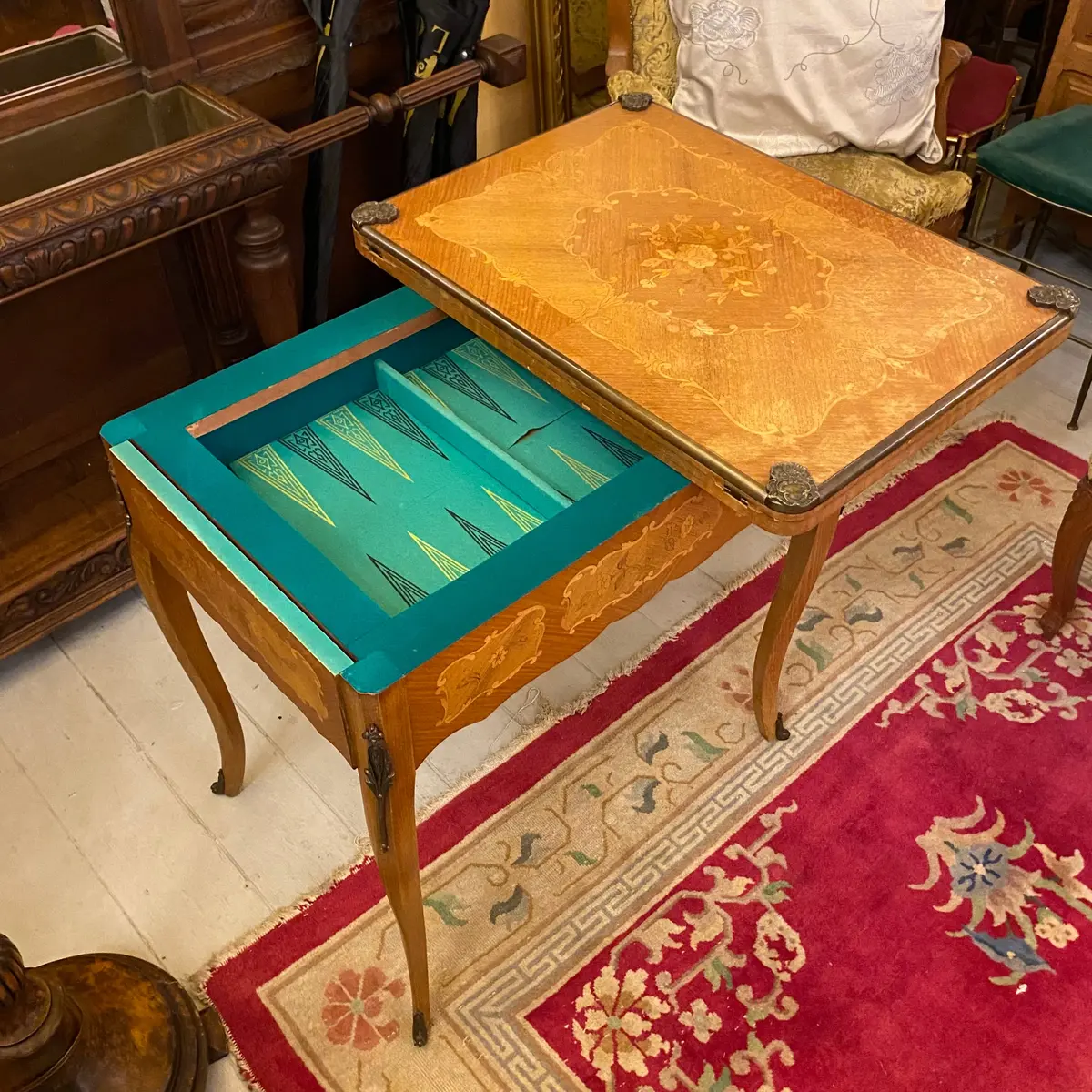 Antique Inlaid Games Table With Brass Castings - Sold 1
