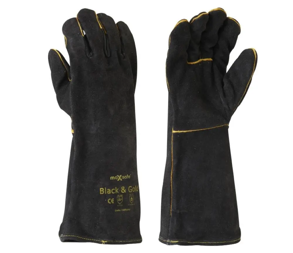 Maxisafe Black And Gold Welding Gauntlet Gloves Fabrication Foundry Safety 1