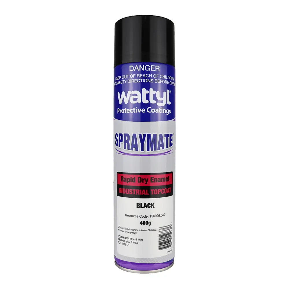 Wattyl Spraymate Industrial Quick Dry 1K Enamel Topcoat 400G Aerosol Gloss Black 1