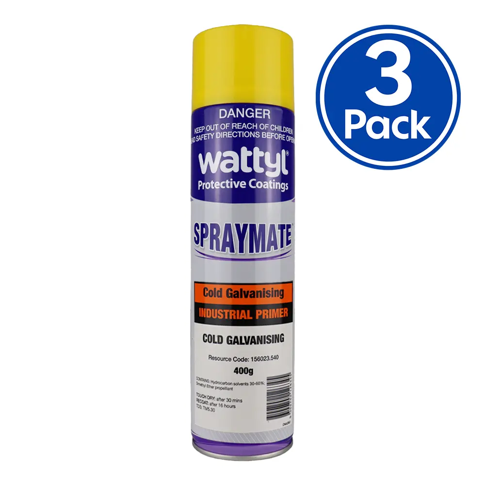 Wattyl Spraymate Industrial Cold Galvanising 1K Zinc Rich Metal Primer 400G Aerosol Grey X 3 Pack 1