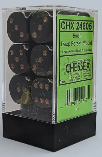 Dice: 12X D6: 16 Mm: Brush: Deep Forest/ Gold 1