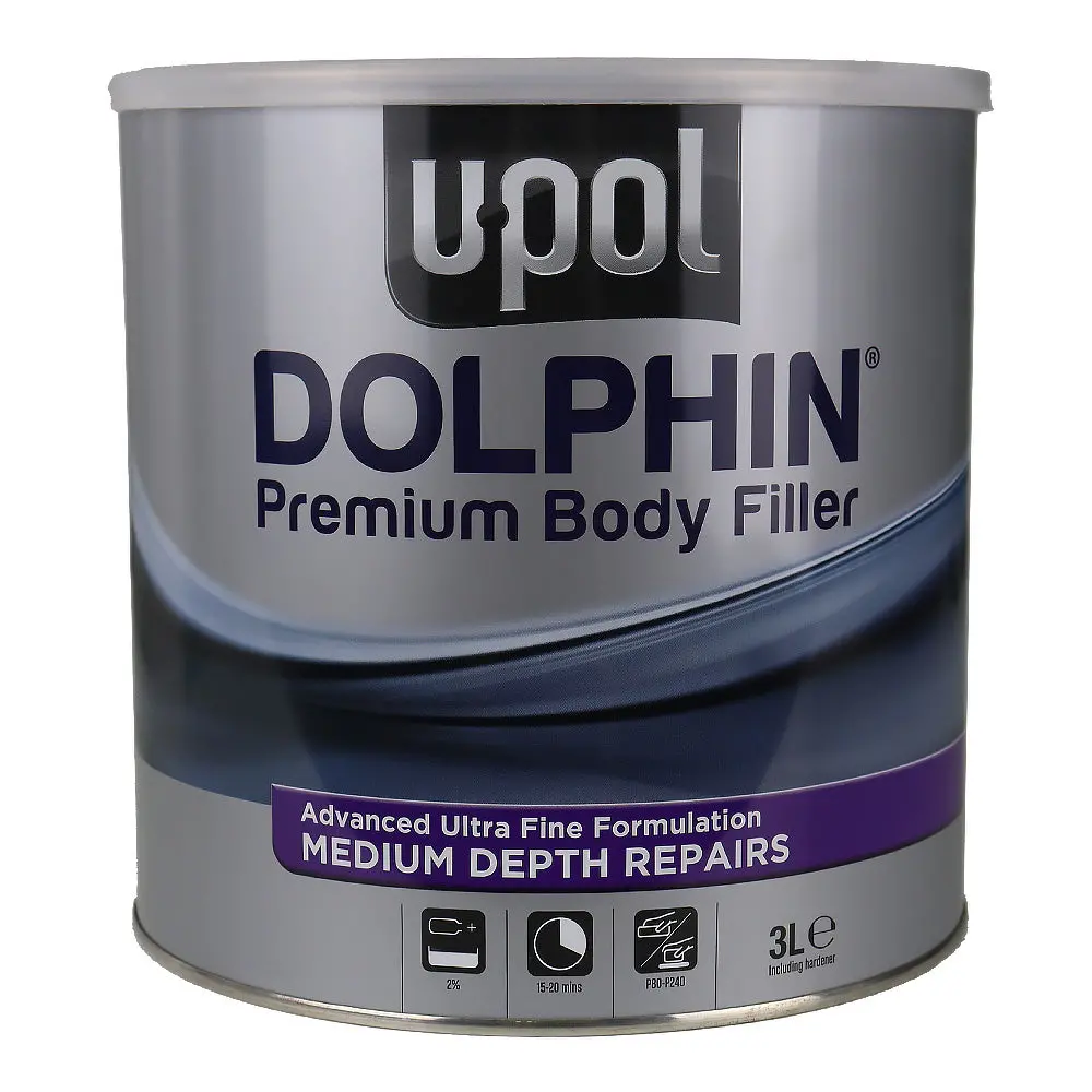 U-Pol Dolphin Premium Body Filler 3L Lightweight Smooth Finishing Repair 1