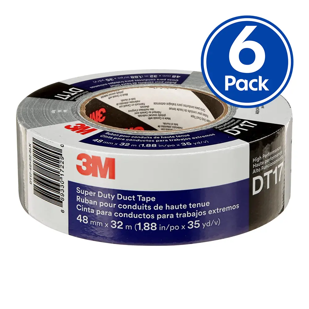 3M Dt17 Super Duty High Strength Duct Tape 48Mm X 32M Black X 6 Pack 1
