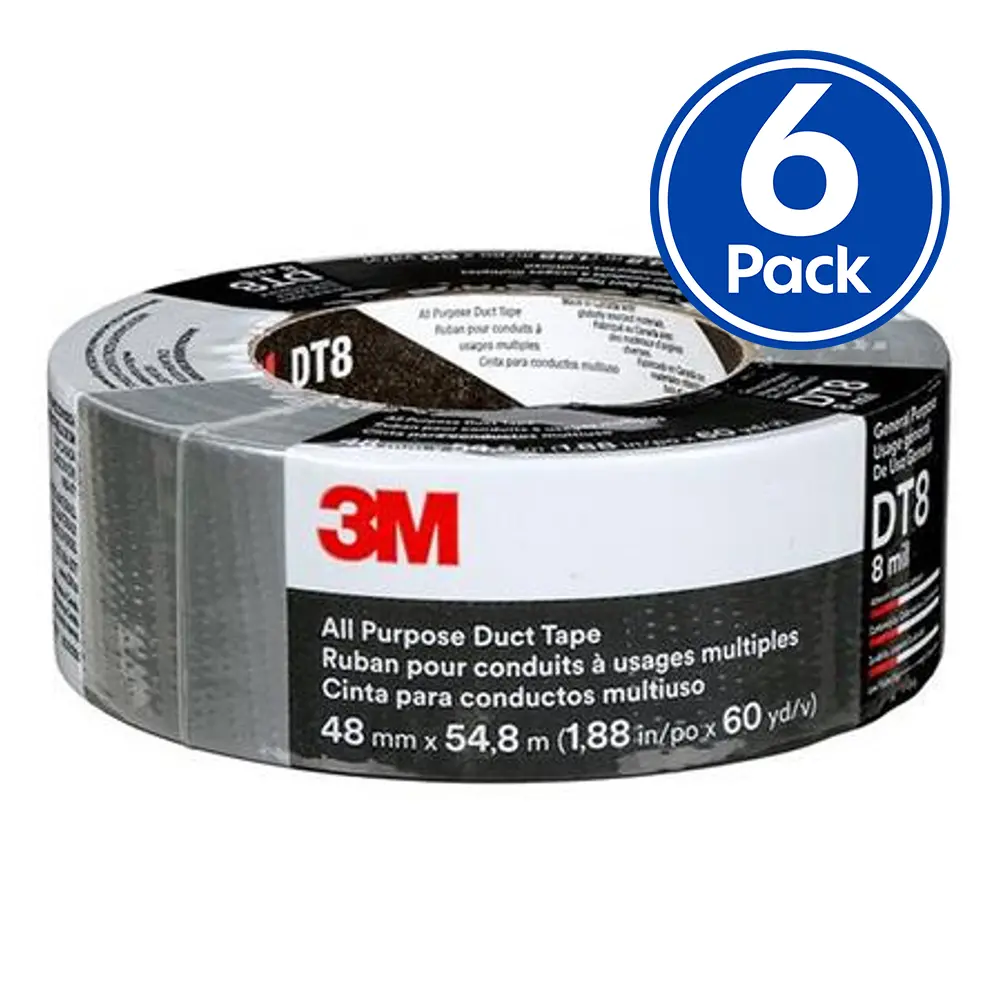 3M Dt8 All Purpose Light Duty Duct Tape 48Mm X 22.9M Silver X 6 Pack 1