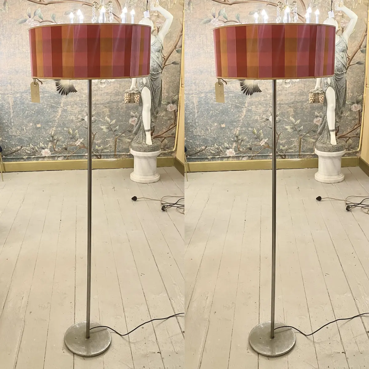 Pair Of Vintage Chrome Standing Lamps With Funky Shades - Sold 1